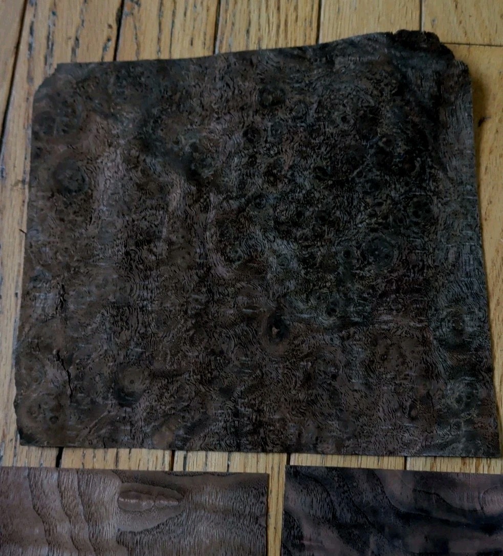 Walnut burl veneer 9 1/2" x 8 1/4" wood 1/42 raw +3 more pieces cracks buckled