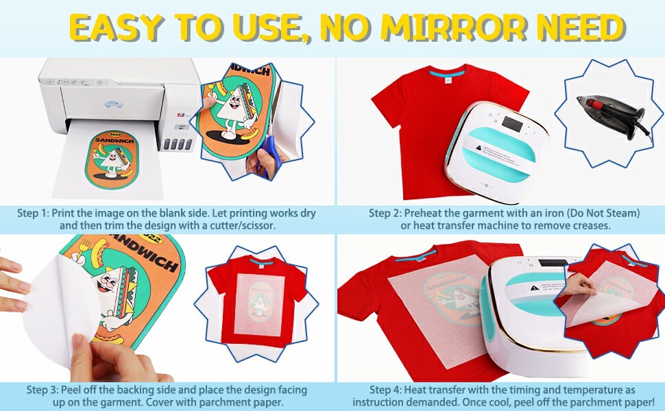 50Pack Heat Transfer Paper for Dark T Shirts 8.5x11" Iron on Transfer Paper