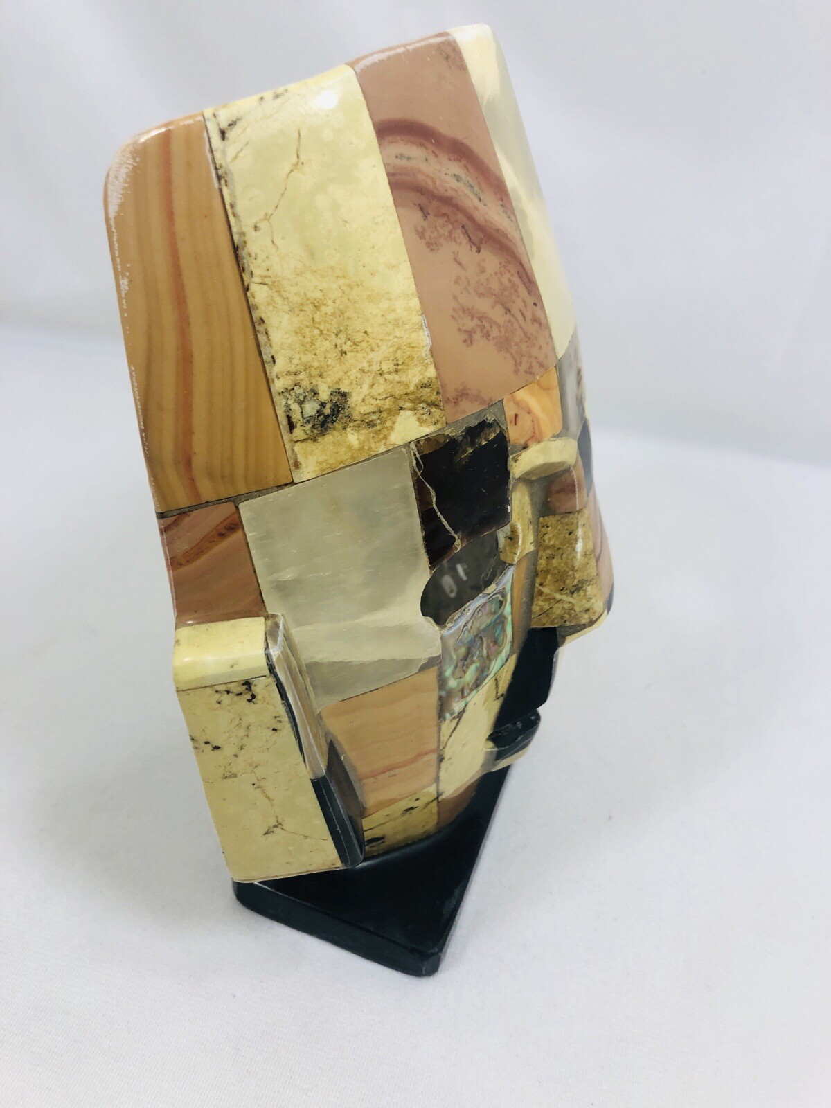 Mexican Mayan Aztec Ceremonial Burial Mask Mother Of Pearl Mosaic Sculpture