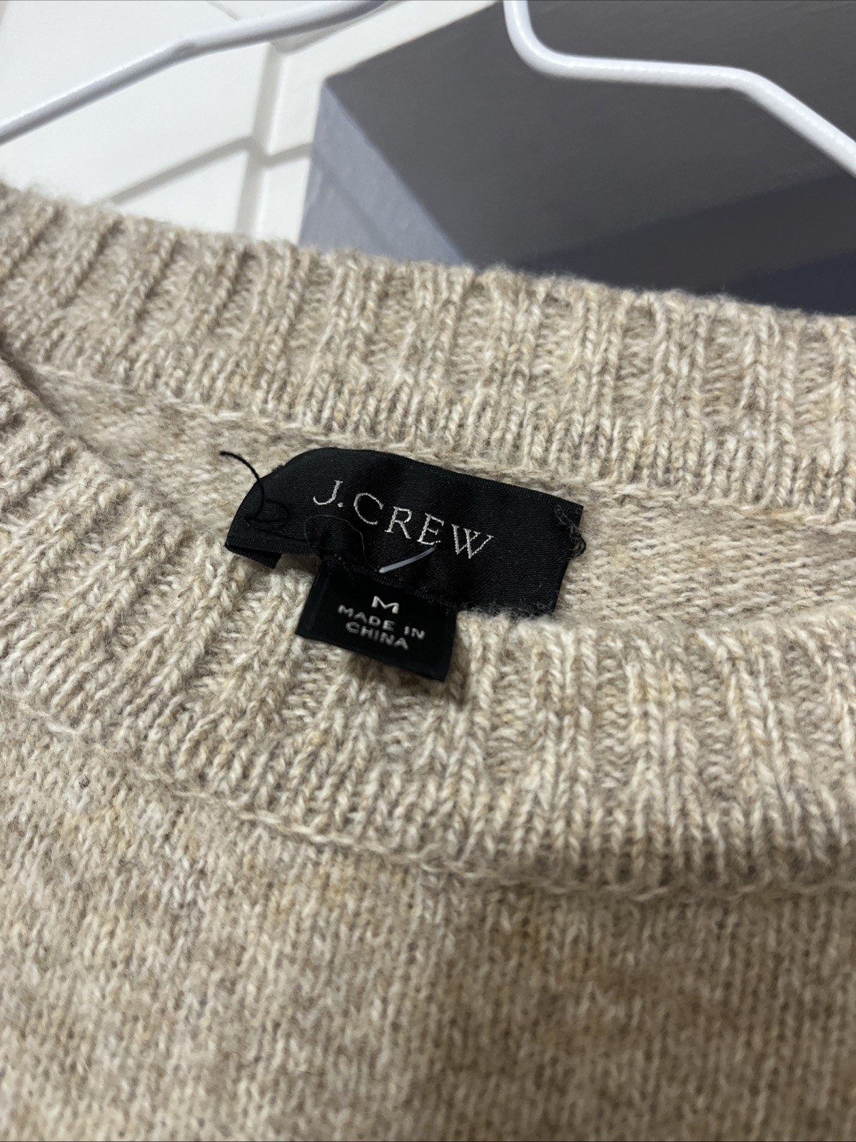J Crew Sweater Men Medium Beige Marled Merino Wool Nylon Pullover Crewneck J7701