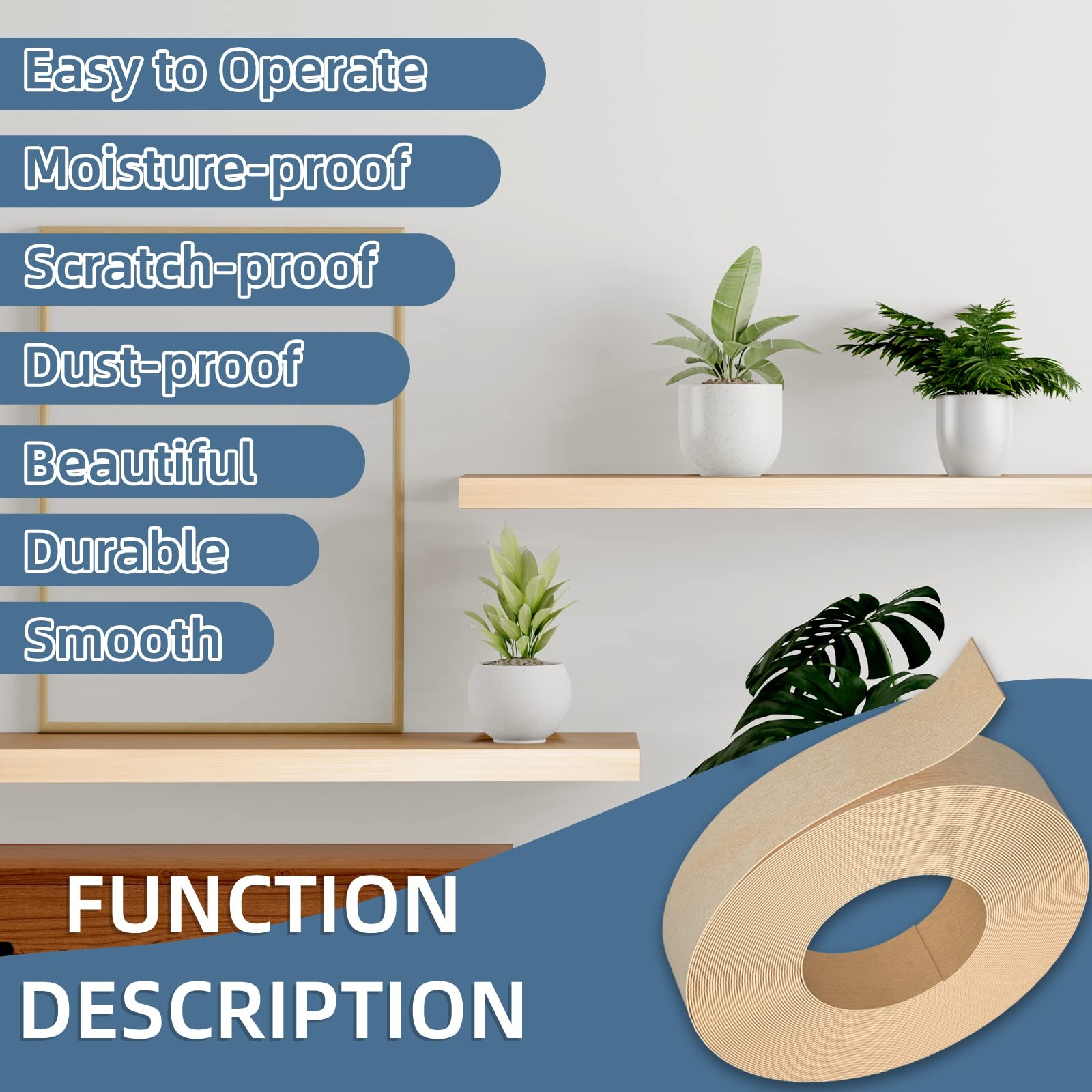 ZYJT Birch Edge Banding, 3/4 inch x 50ft roll of Veneer Edge Banding Pre-glue...