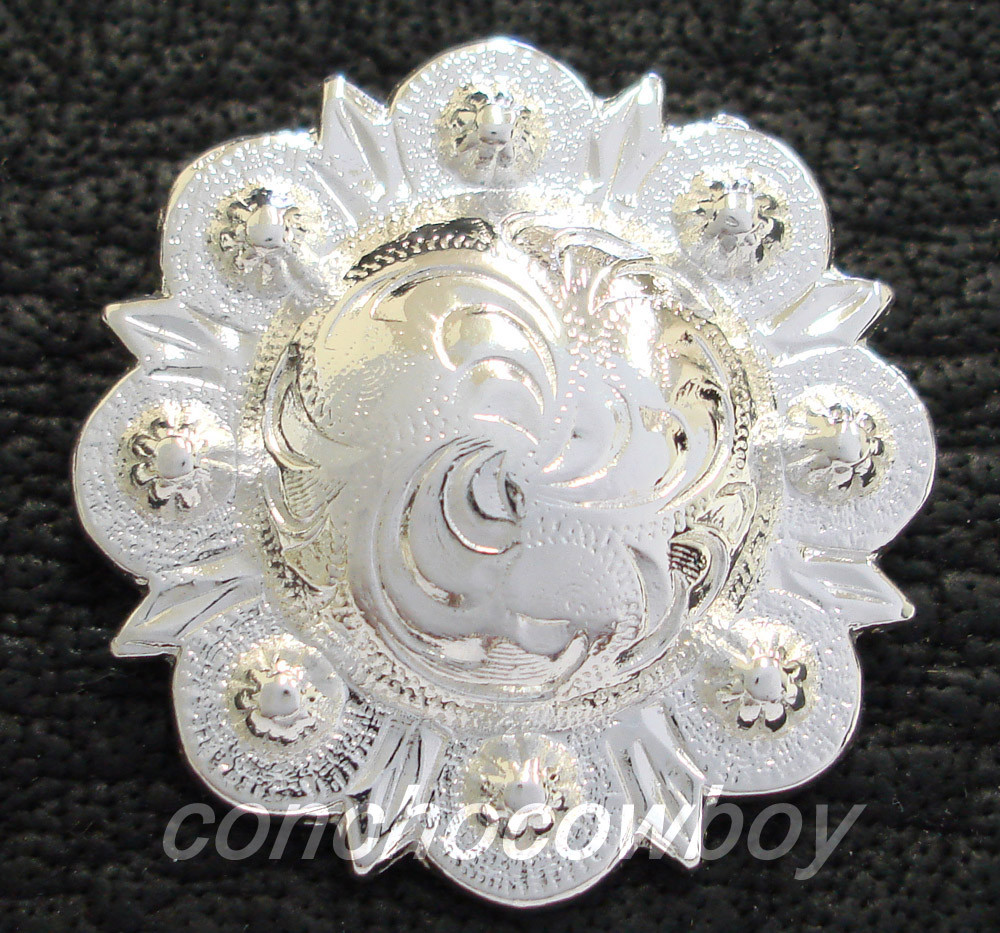 WESTERN HORSE TACK BRIGHT SILVER ENGRAVED BERRY CONCHOS screw back Multi size