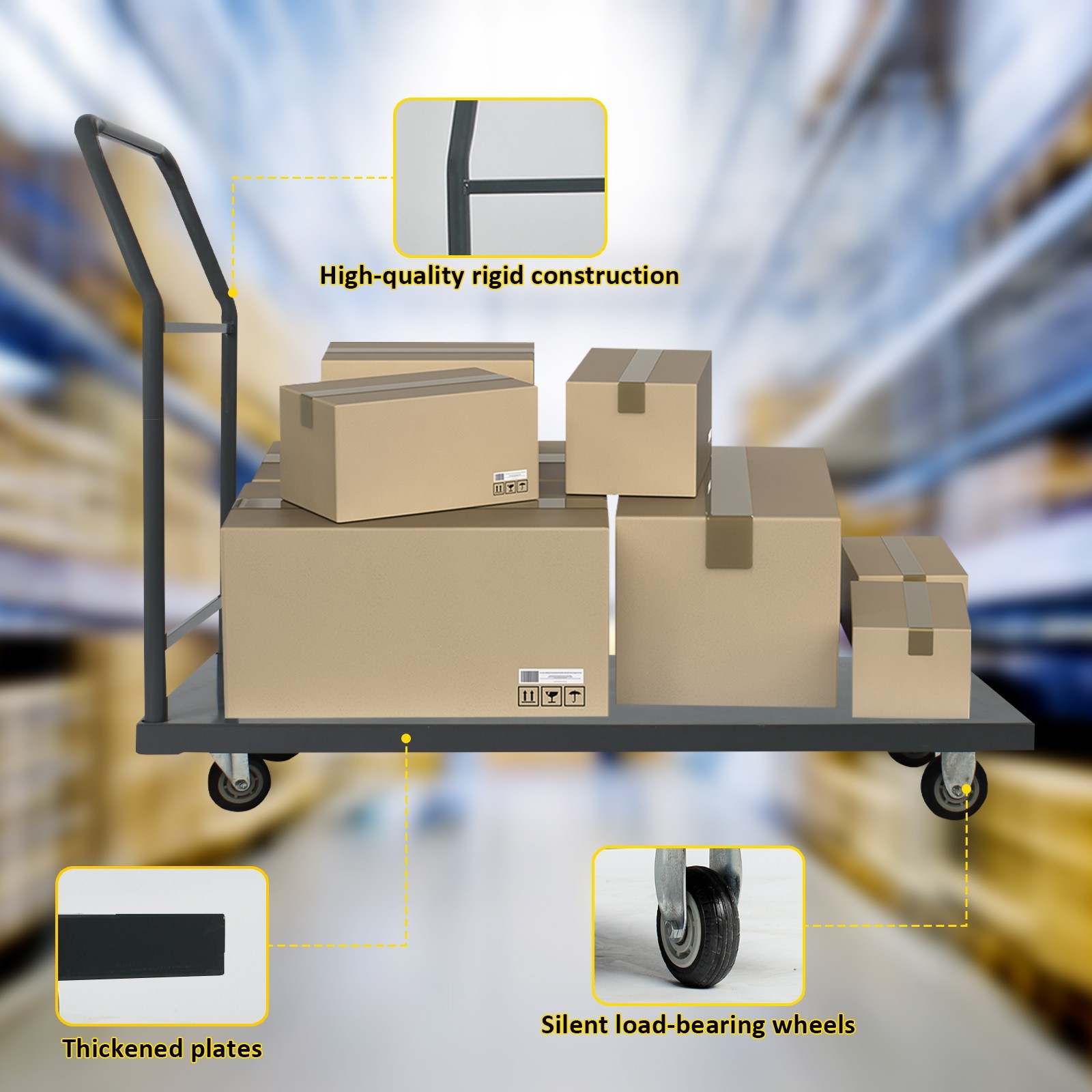 Mul-size Platform Truck Moving Flatbed Cart, 2000 LBS Push Dolly Rolling Flatbed