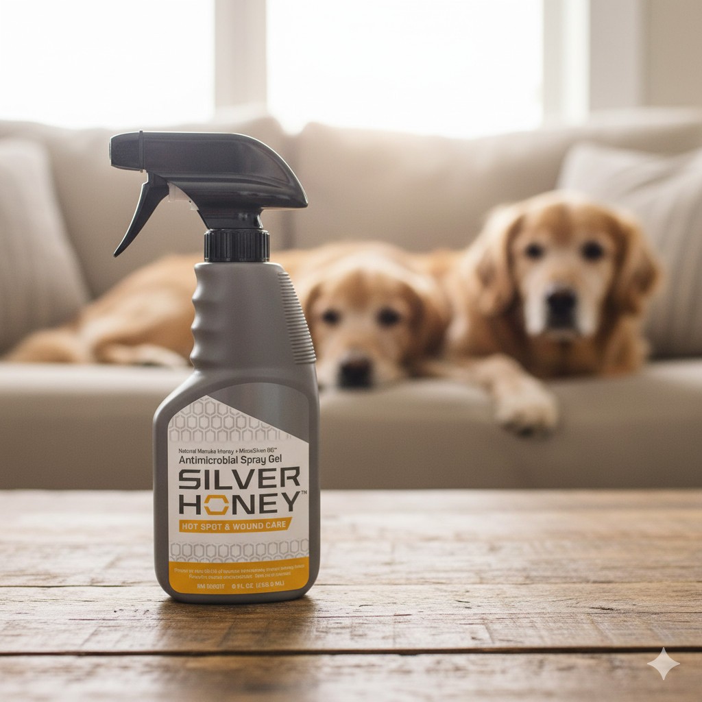 Silver Honey Spray Gel Dogs Cats Hot Spot Wound Care Antibiotic-Free 8 Oz.