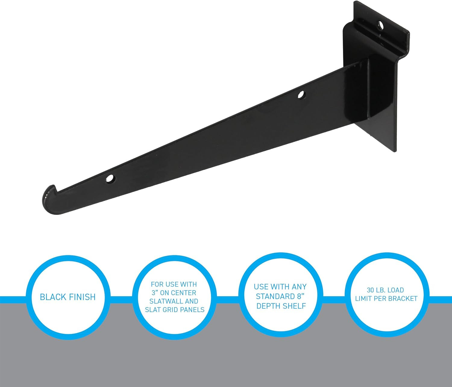 24 Slatwall 8" Knife Shelf Brackets Black Lip Retail Shelving Display Bracket
