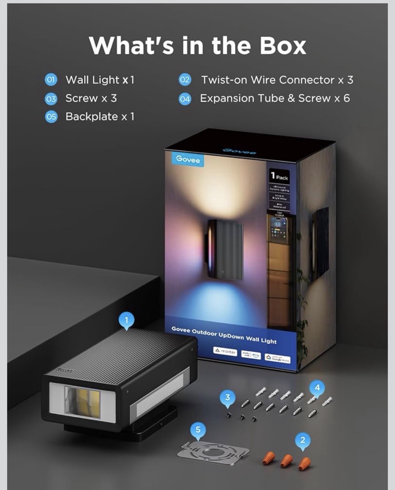 Govee Smart LED Outdoor UpDown Wall Light App Voice IP66 1200lm Multicolor