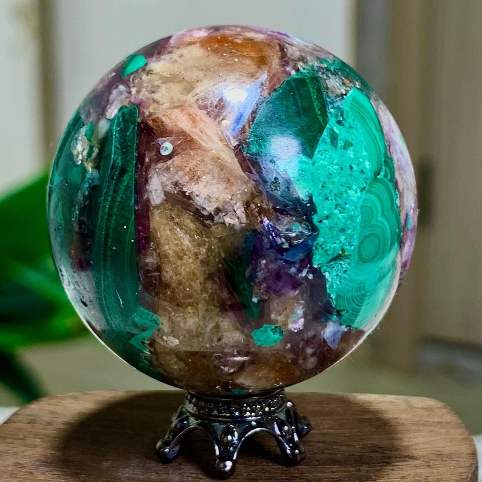 92G Newly discovered rare malachite purple mica symbiotic sphere restoration