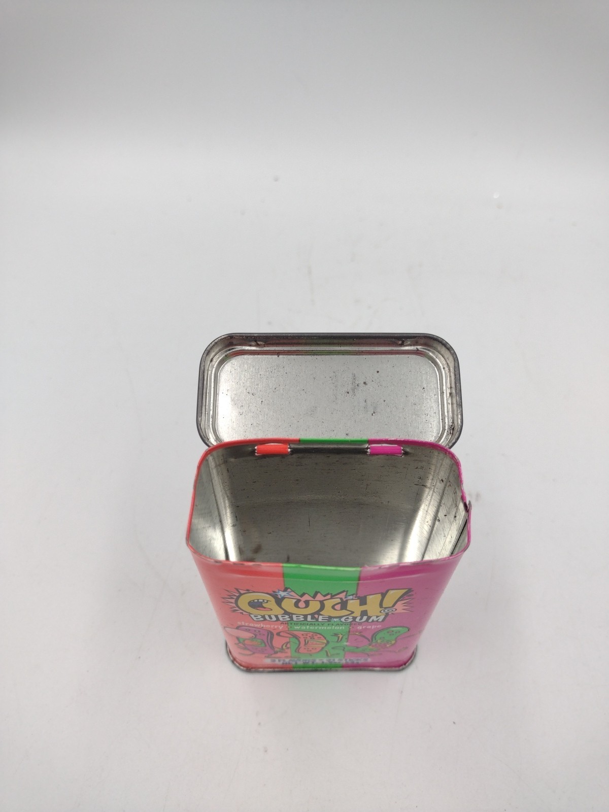 Vintage 90s Ouch! Bubble Gum Neon Empty Metal Collectible Tin Hinged Lid