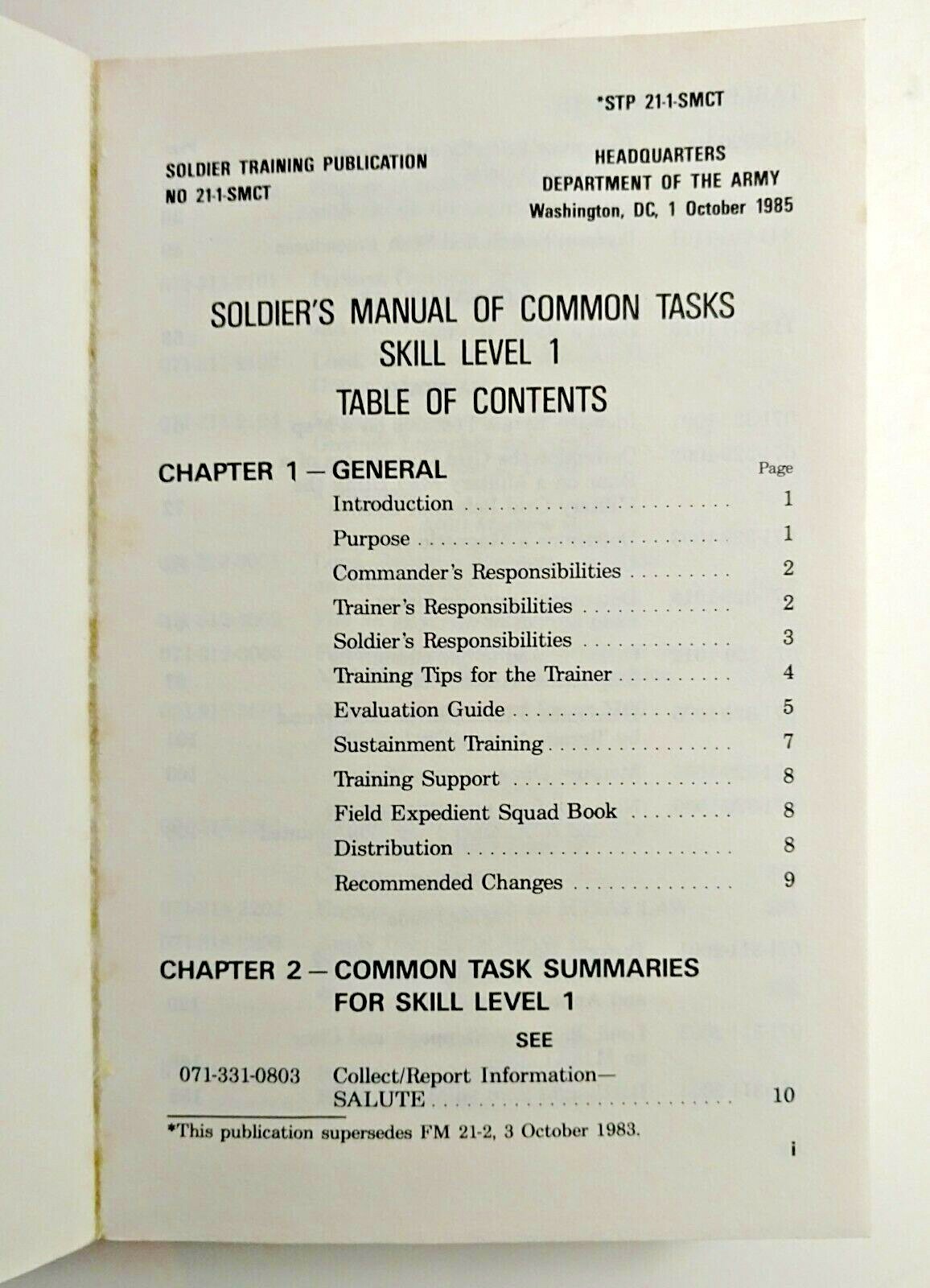 1985 Soldier's Manual of Common Tasks STP 21-1-SMCT, Skill Level 1, Used