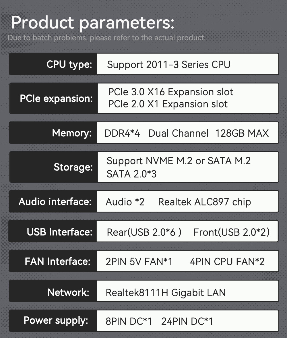 X99 White Motherboard LGA 2011-3 Socket DDR4 RAM SATA/NVME M.2 USB 2.0 SATA 2.0