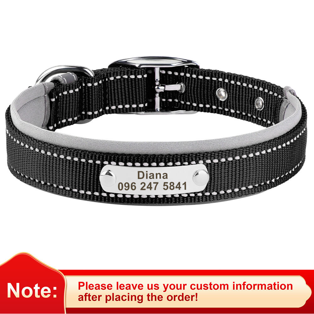 Reflective Nylon Personalized Dog Collar Custom Pet Name ID Tag Adjustable S-XL