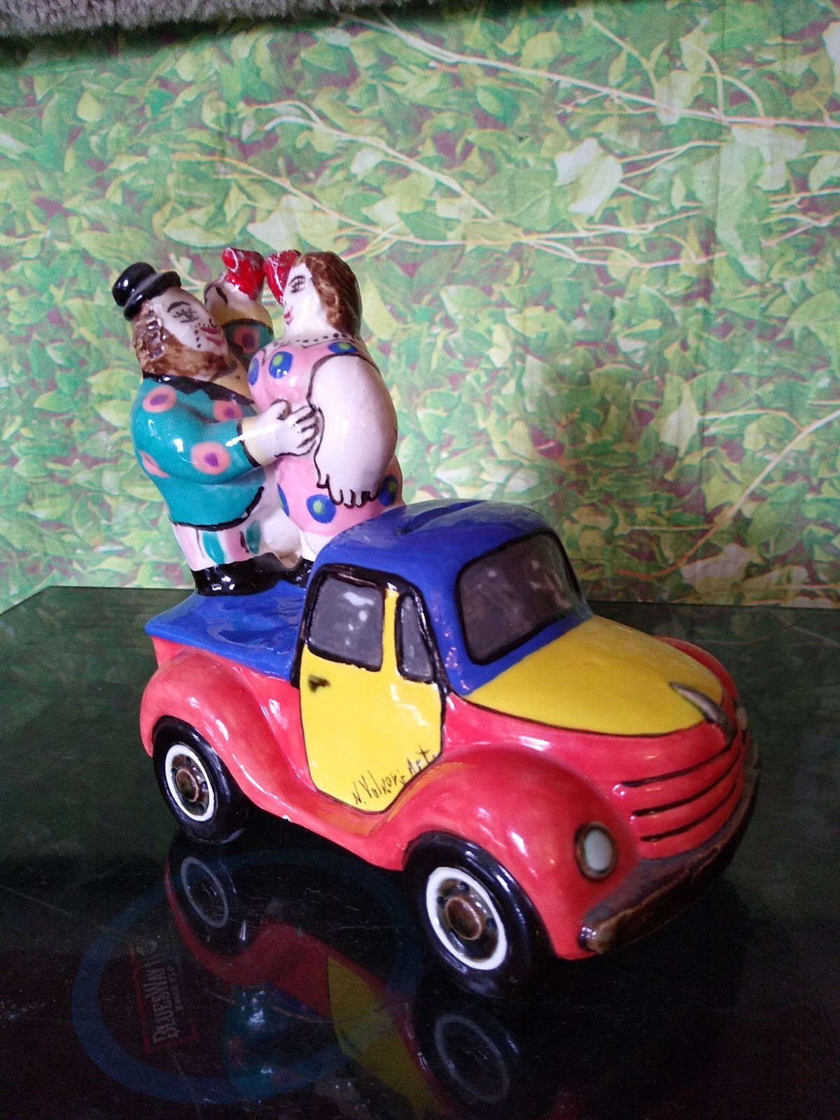 Noi Volkov Jewish Art  – Ceramic Sculpture Piggy Bank 2 Partying In A Pickup