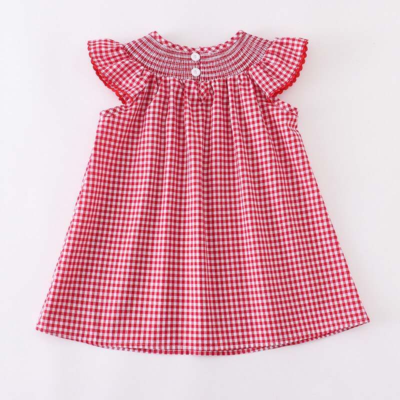 NEW Boutique Minnie Mouse Girls Embroidered Smocked Red Gingham Plaid Dress