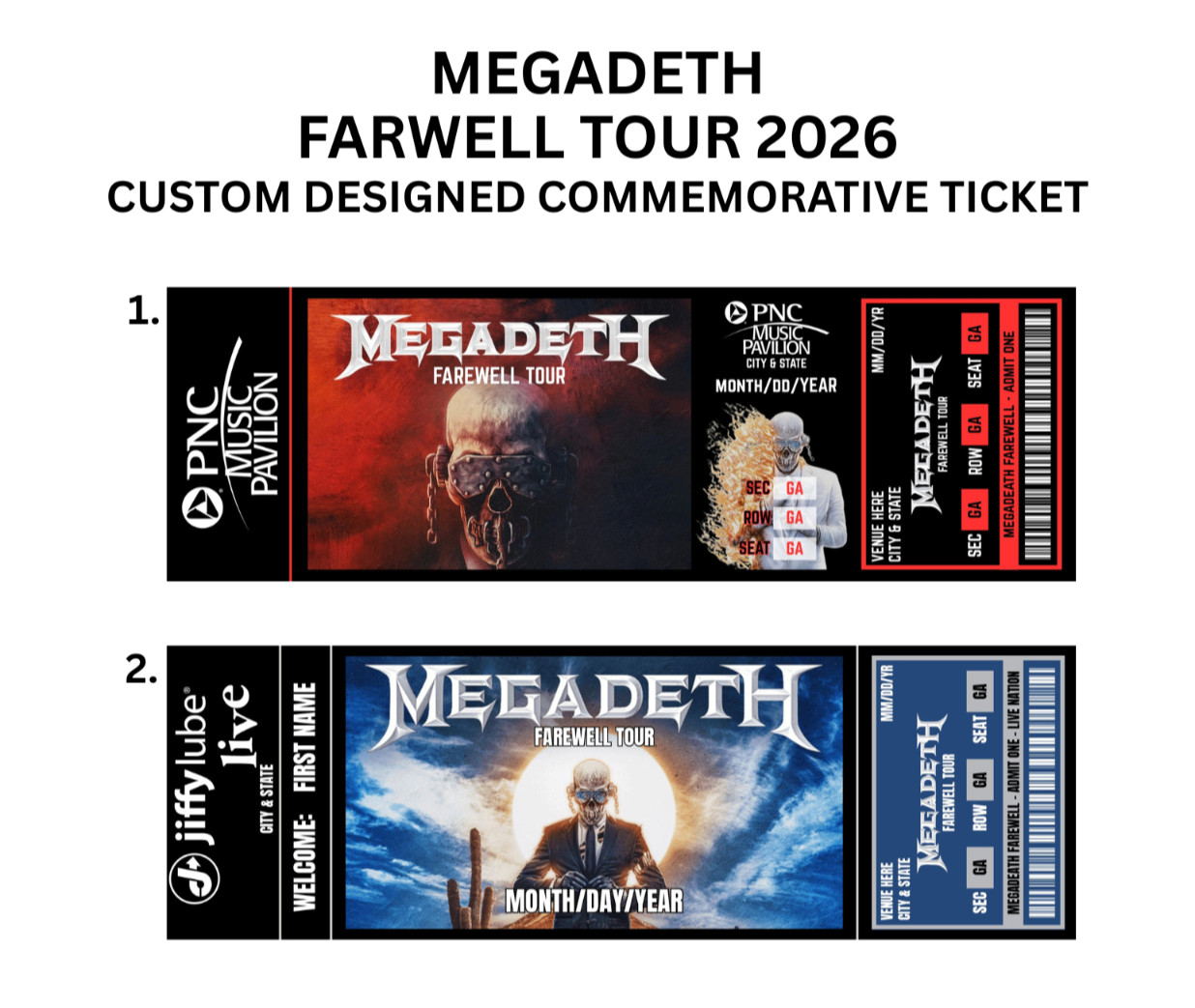 Megadeth Farewell Tour Custom Design Commemorative Ticket