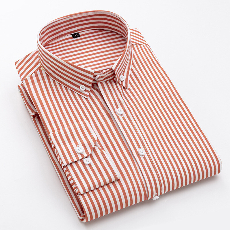 Mens Dress Shirts Long Sleeves Slim Fit Camisas Striped Cotton Casual Shirts Top