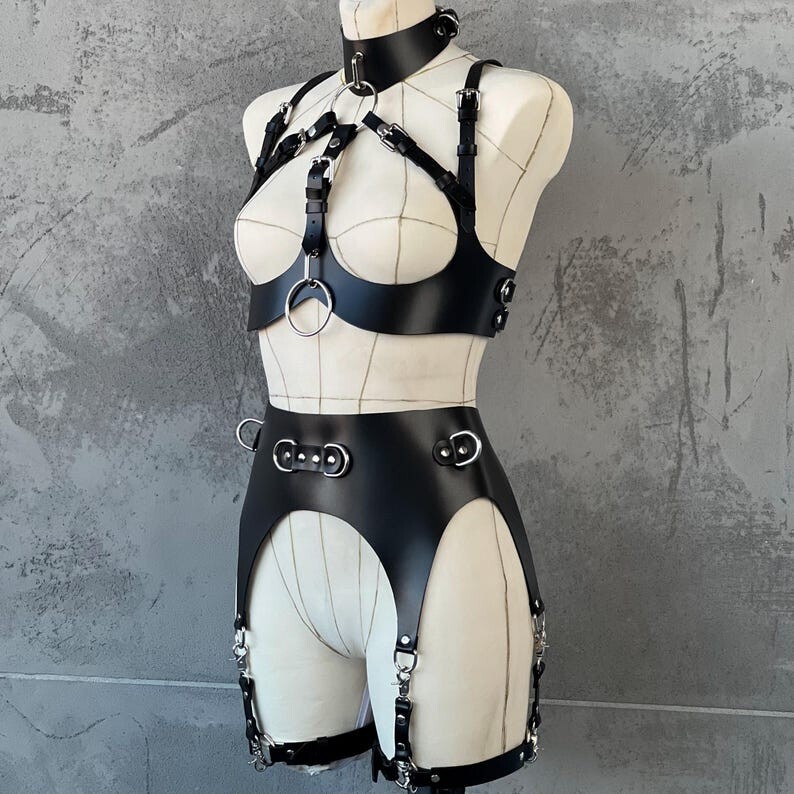 Body Harness BDSM Lingerie, Bondage Harness Full Set, Leather Bondage Corset