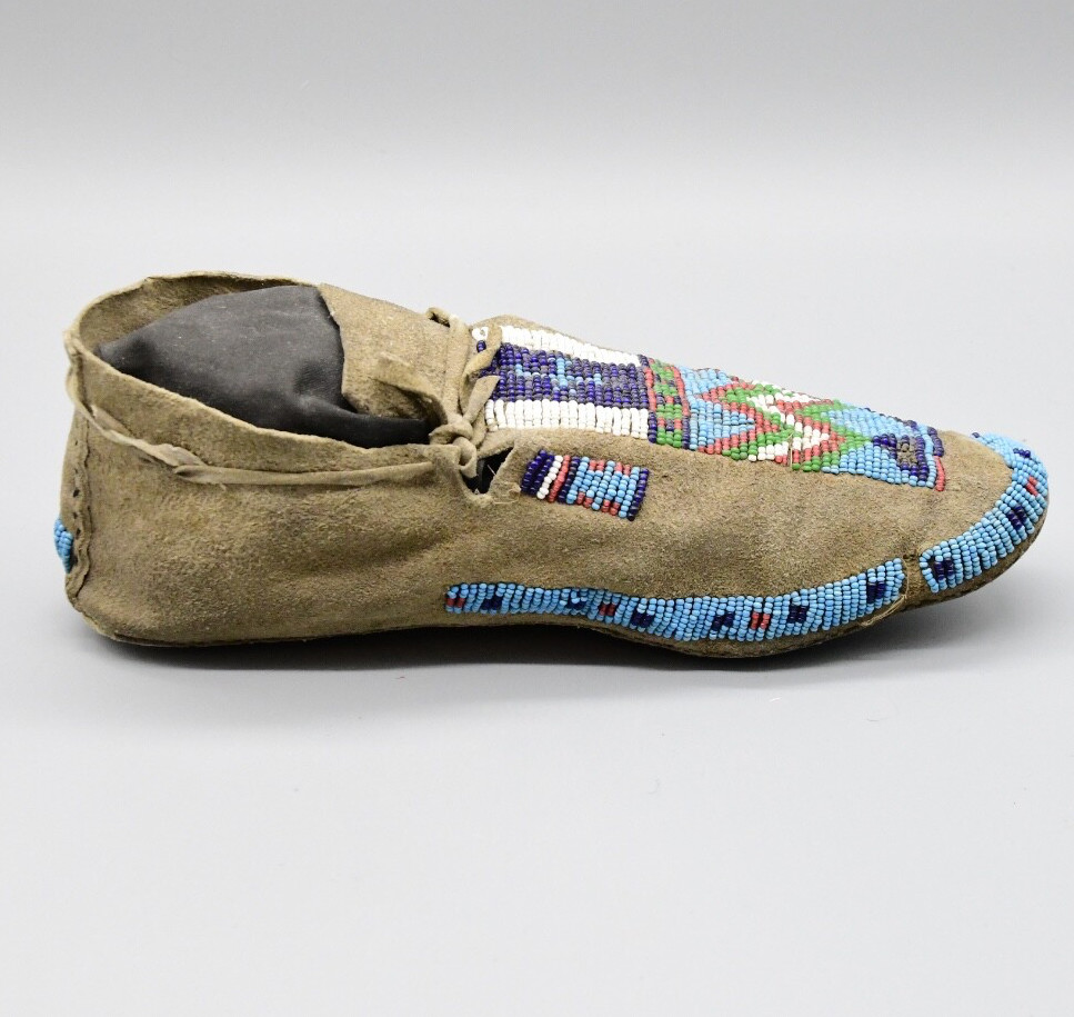 Assiniboine Man's Pair of Hide & Beaded Moccasins 1880-90s