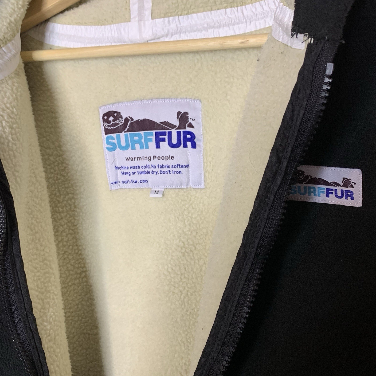 Surf Fur SurfCheck Jacket Coat Hoodie Waterproof Warm Size M Unisex Black Fleece