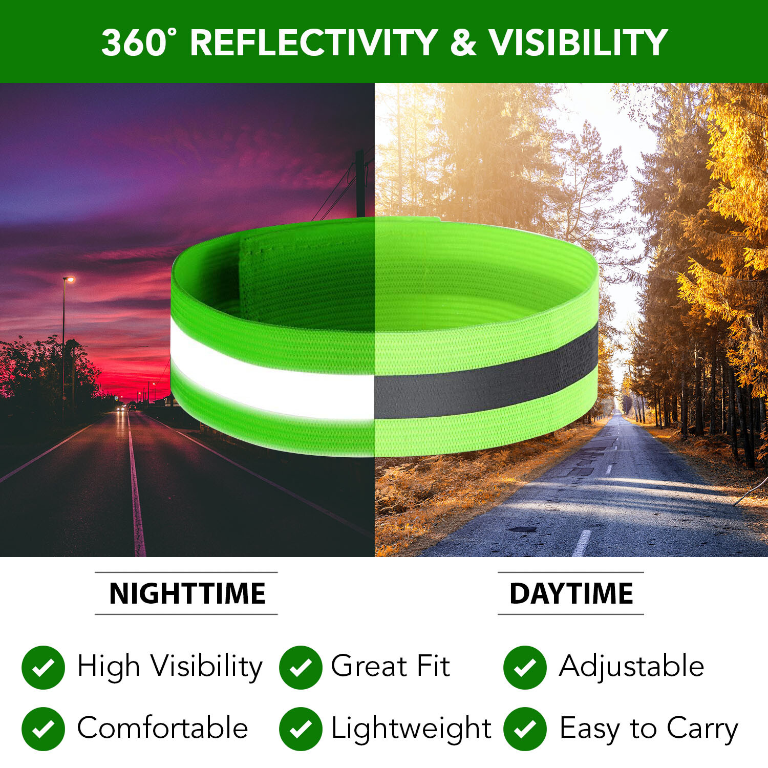 MaximalPower Reflective Band Reflector Band for Wrist Arm Ankle High Visibility