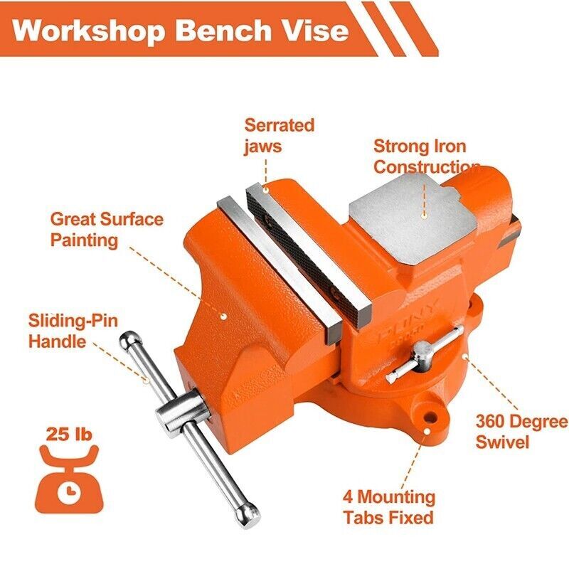 PONY 5inch Bench Vise Heavy-Duty Utility Combination Pipe Vise 360 Degree Swivel