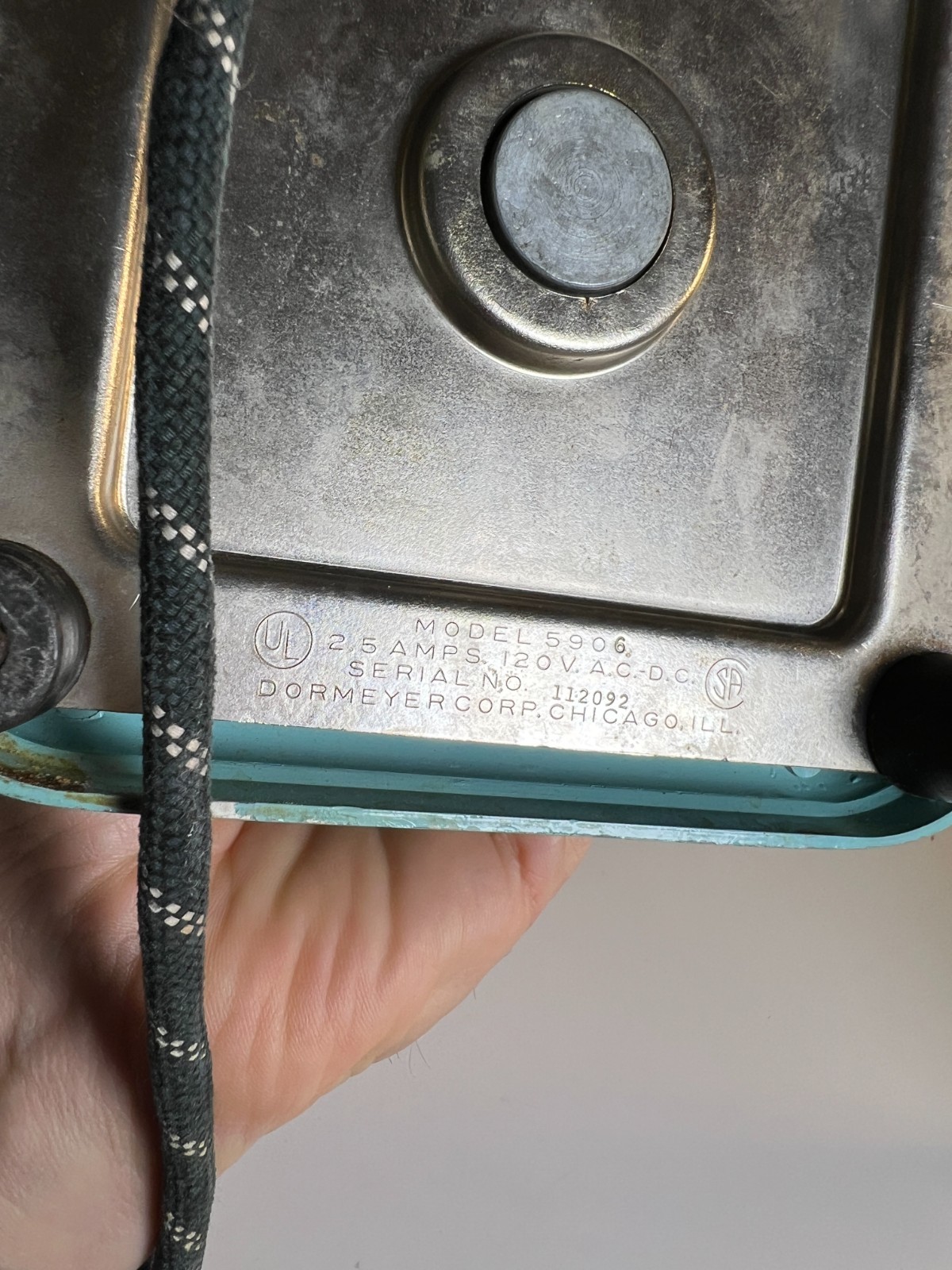 Vintage 1950s Dormeyer Model 5906 Turquoise Teal Blender Glass Chef Logo CHICAGO