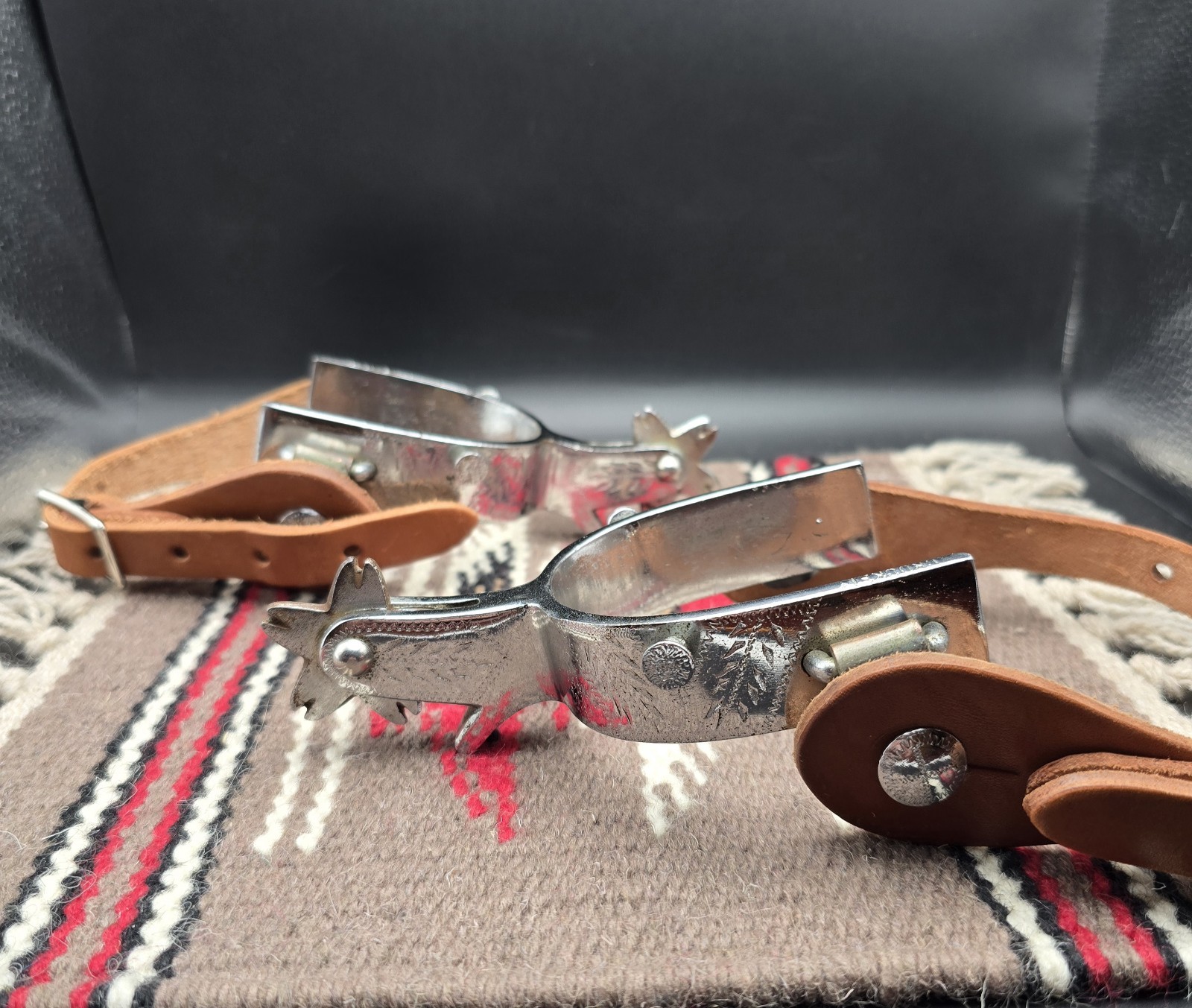 Vintage Engraved Crockett Spurs With Straps