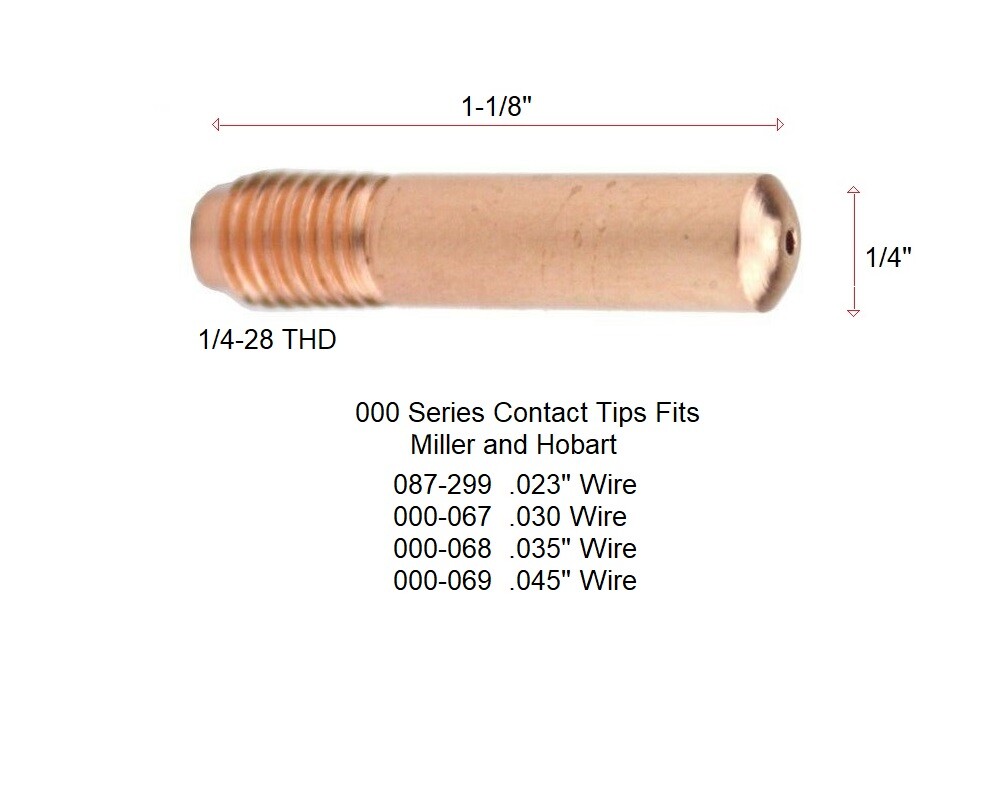 MIG 000068 .035" Welding Contact Tips for Miller 000-068 Hobart 770180 PK of 25