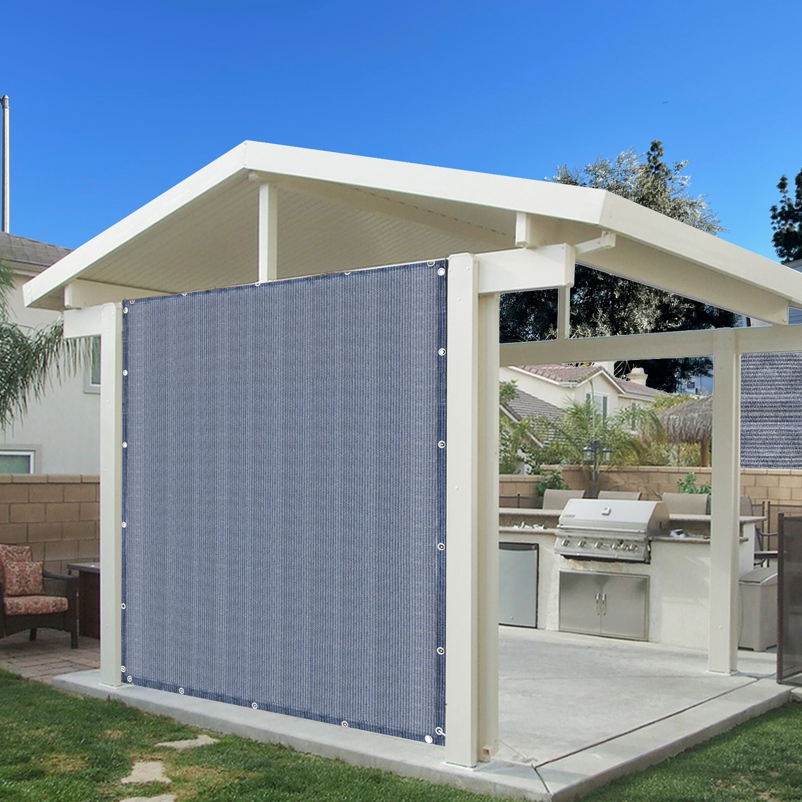 Breathable Pergola Sun Shade Privacy Cover Panel Patio Canopy Grommet Navy Grey