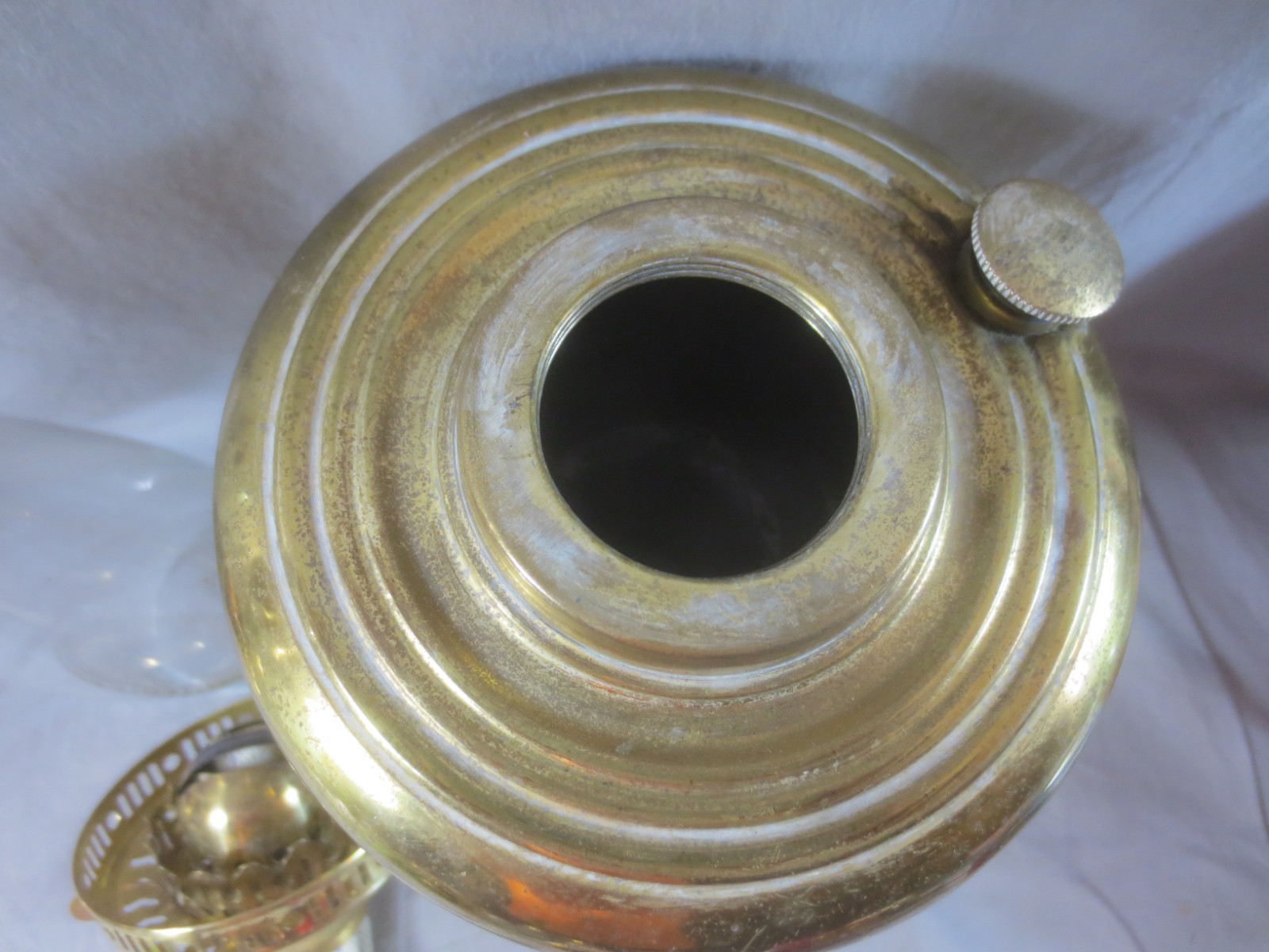 Vintage Made In England Brass Duplex Oil Lamp And Chimney Shepards Hut Lamp