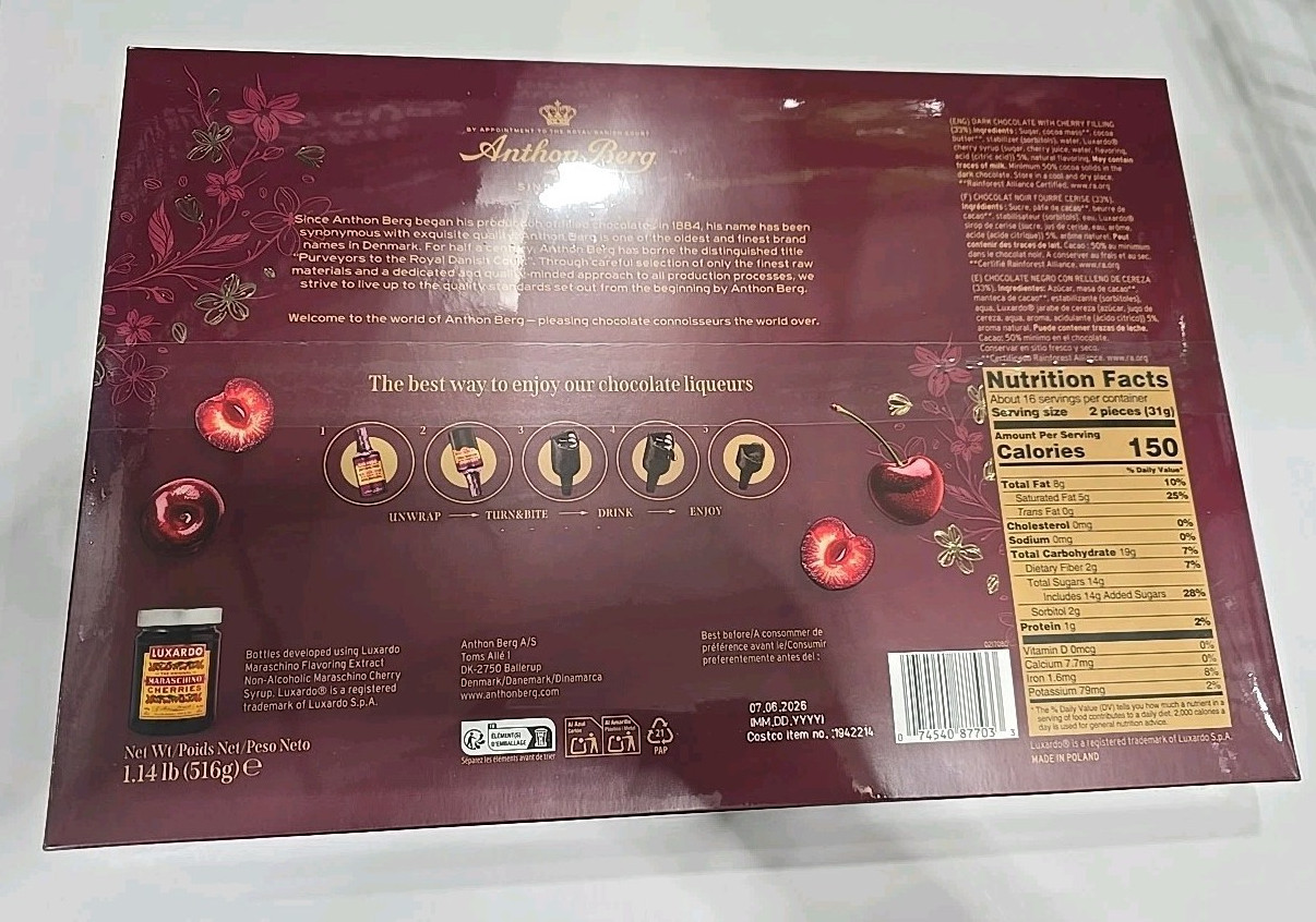 ANTHON BERG CHERRY SENSATIONS LUXARDO - 33 DARK CHOCOLATE BOTTLES W/ CHERRY FILL