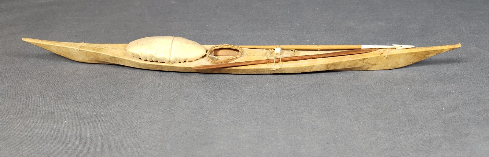 Antique Inuit Kayak Model c. 1900-1920 Authentic Detailed Handcrafted Piece 20"