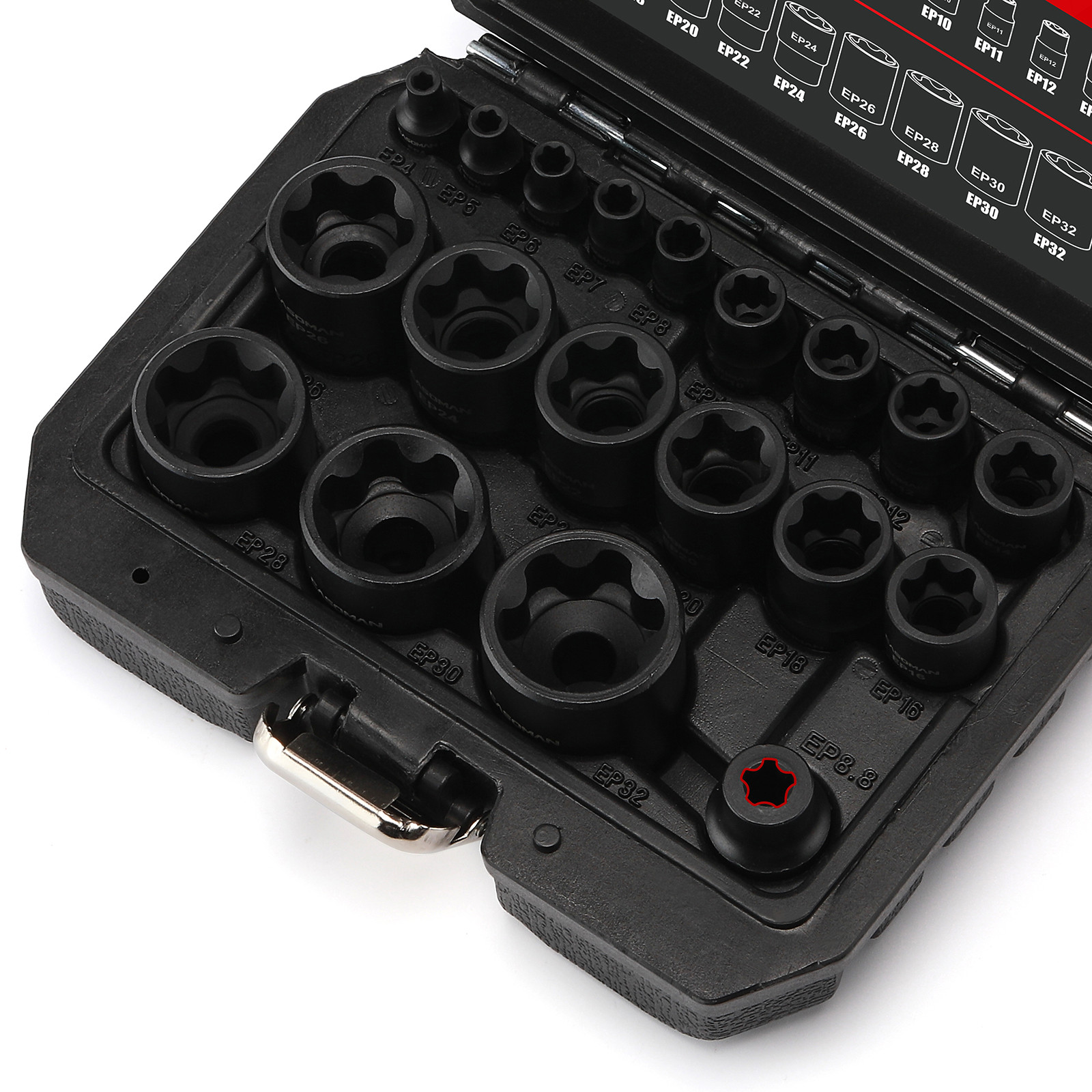 19PCS External Torx Plus Socket Set 6 Point EP Socket EP4-EP32 5 Point 1/2'' Dr