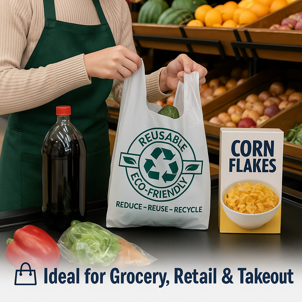 White T-Shirt Grocery Bags 1/6 Large – Extra Heavy Duty 21x11.5x6.5 – Bulk Packs