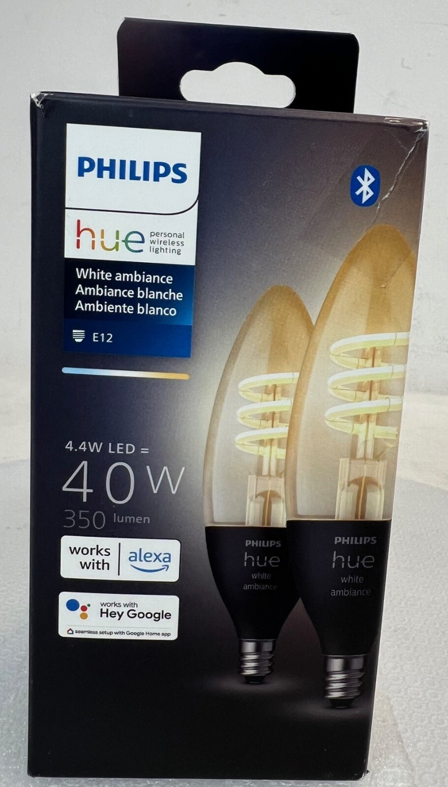 Philips Hue 40W White Ambiance Filament LED Smart Candle-Shaped Bulb - Pack of 2