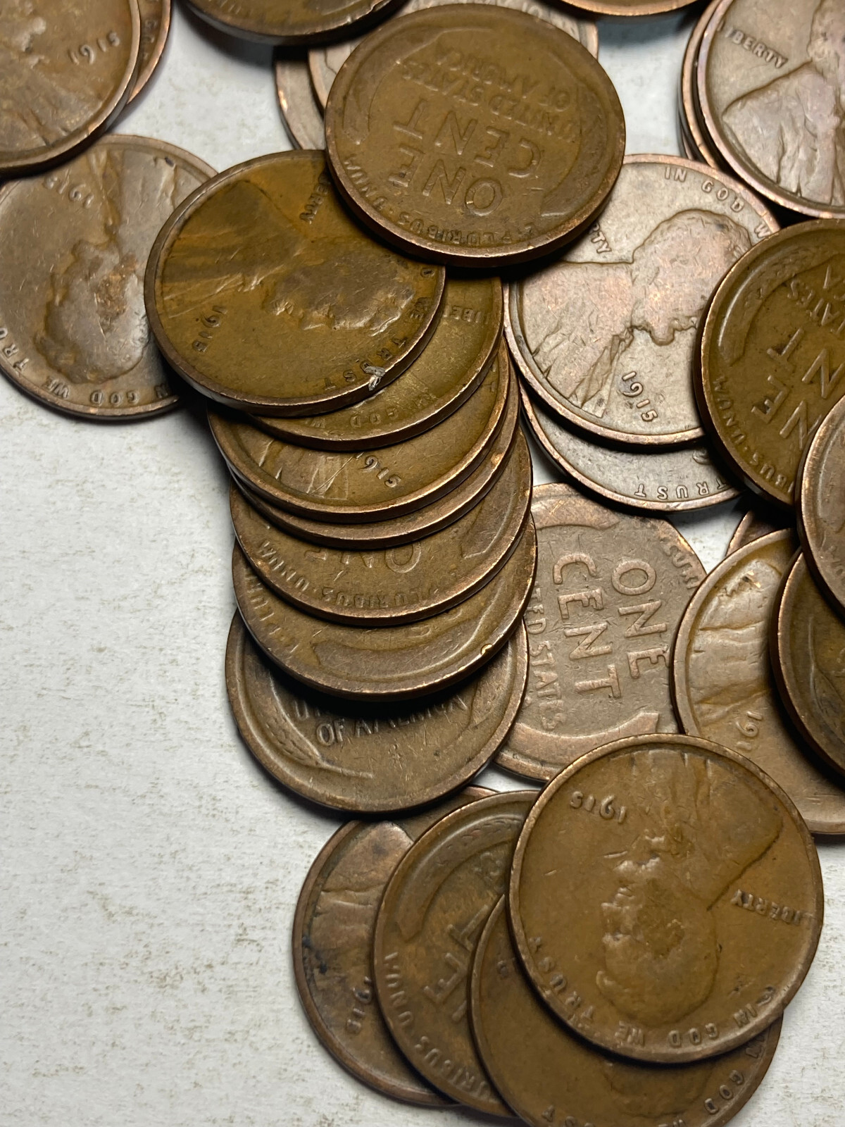 1915 (P) LINCOLN WHEAT CENT ROLL, 50 coins, G/VG condition