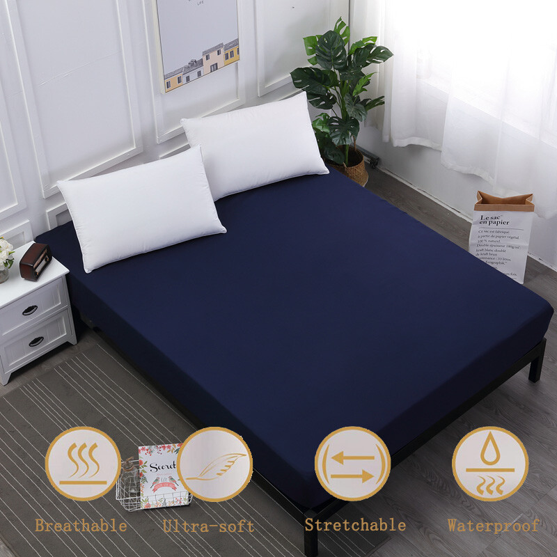 Navy Blue Waterproof Mattress Protector Cover 18" Deep Fitted Sheet All Size