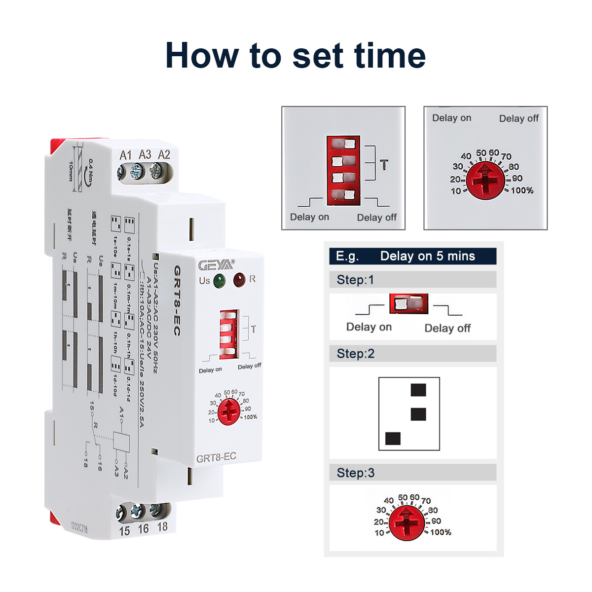 GEYA On Delay & Off Delay Timer Delay Relay Time Cycler Switch 10A DC24V AC220V
