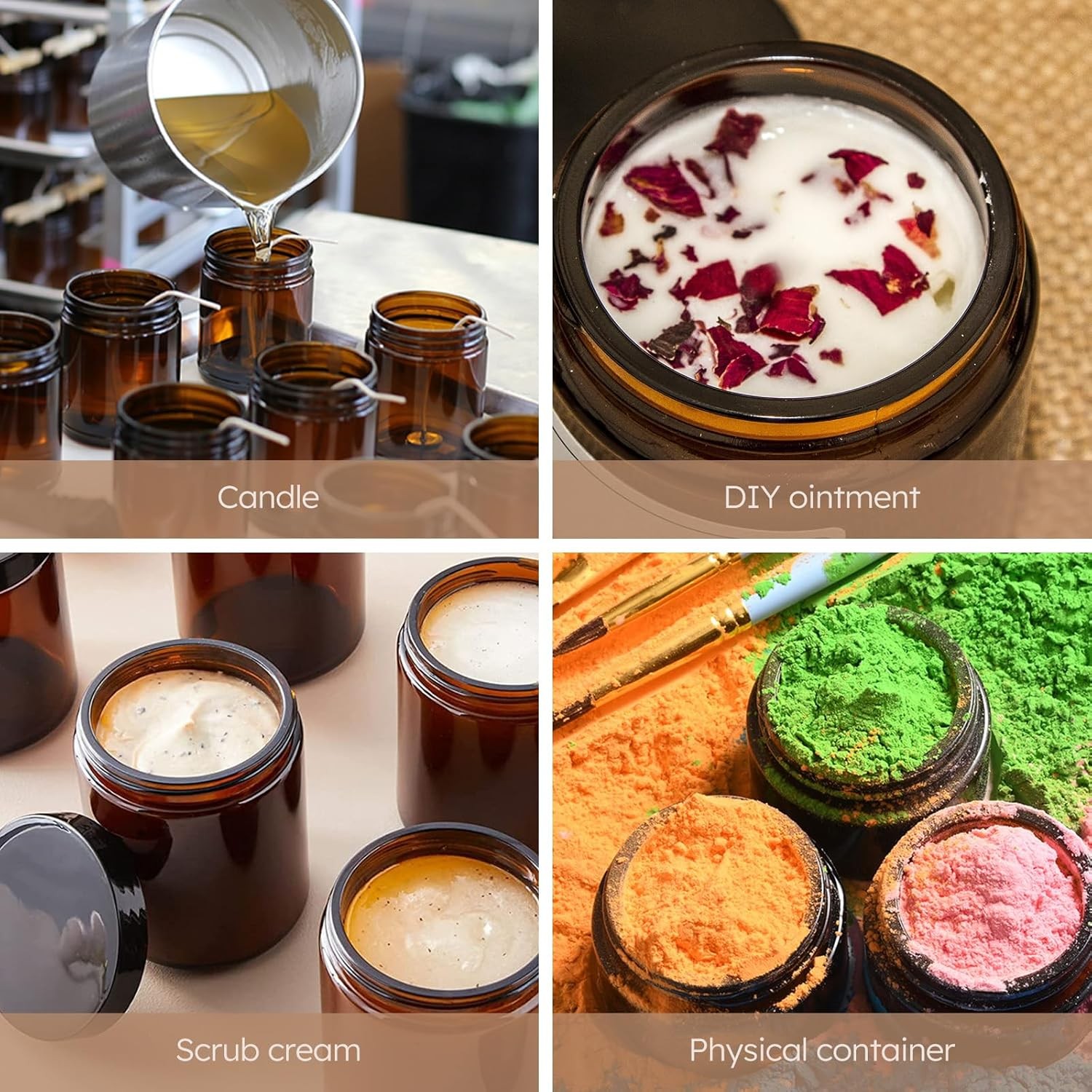 Tecohouse 8oz Amber Glass Jars with Lids, 3 Pack Candle Jars with Blank Labels,