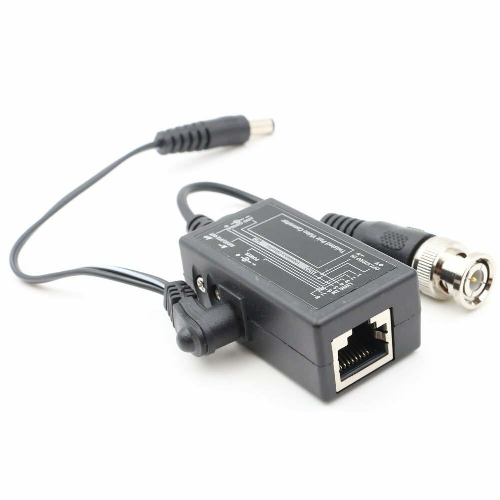 1 Pair BNC to RJ45 Adapter Passive Video Balun with Power Connector for CCTV