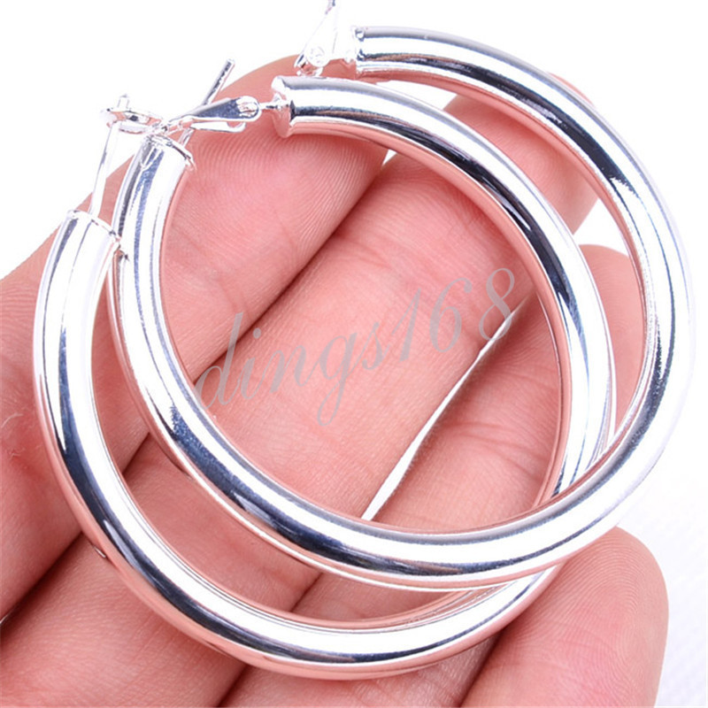 925 Sterling Silver 50mm/2 inch Large Round Hoop Tubular LightWeight Earrings R6