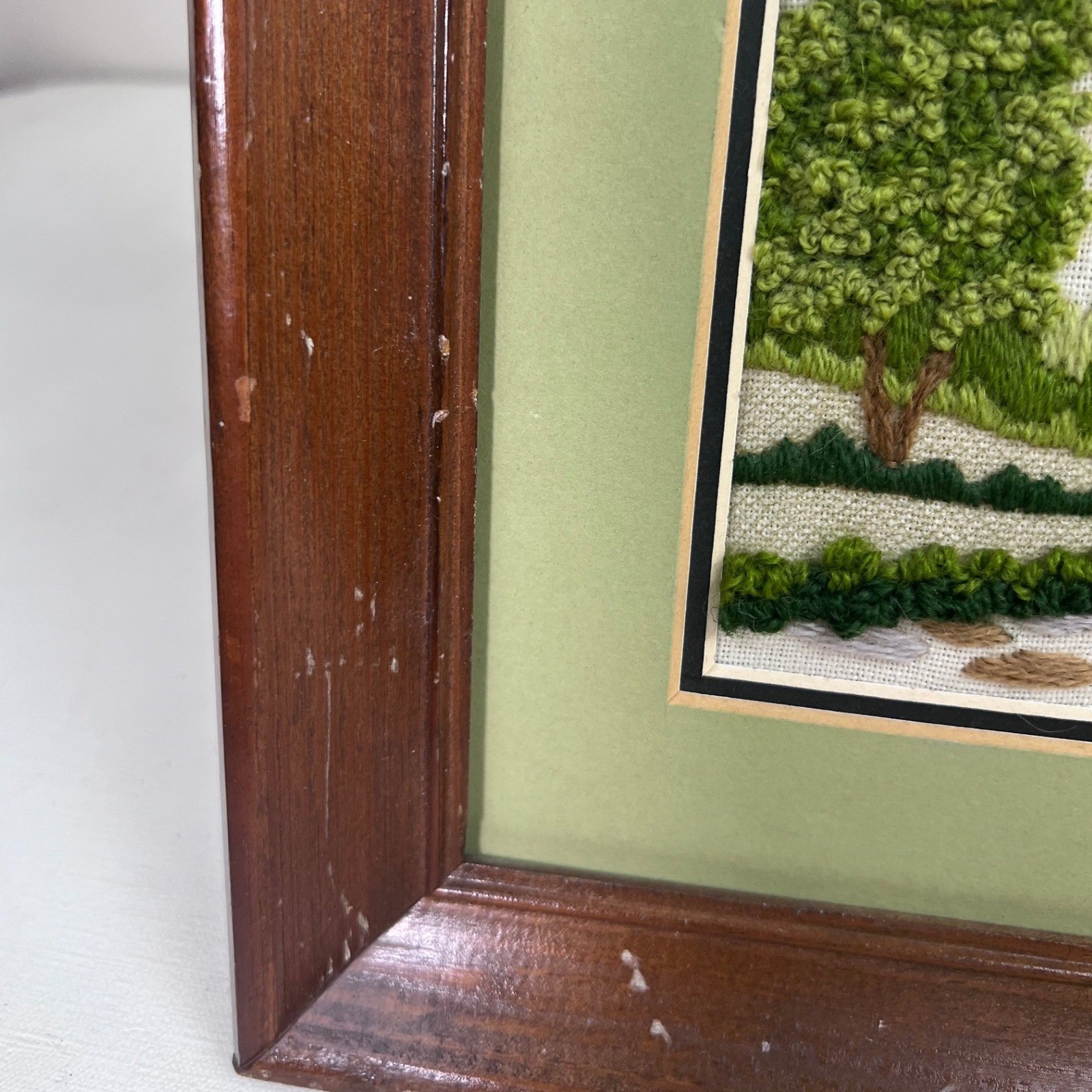 Vintage Crewel Embroidery Completed Woodside Church Framed 5x7 1980's Handmade