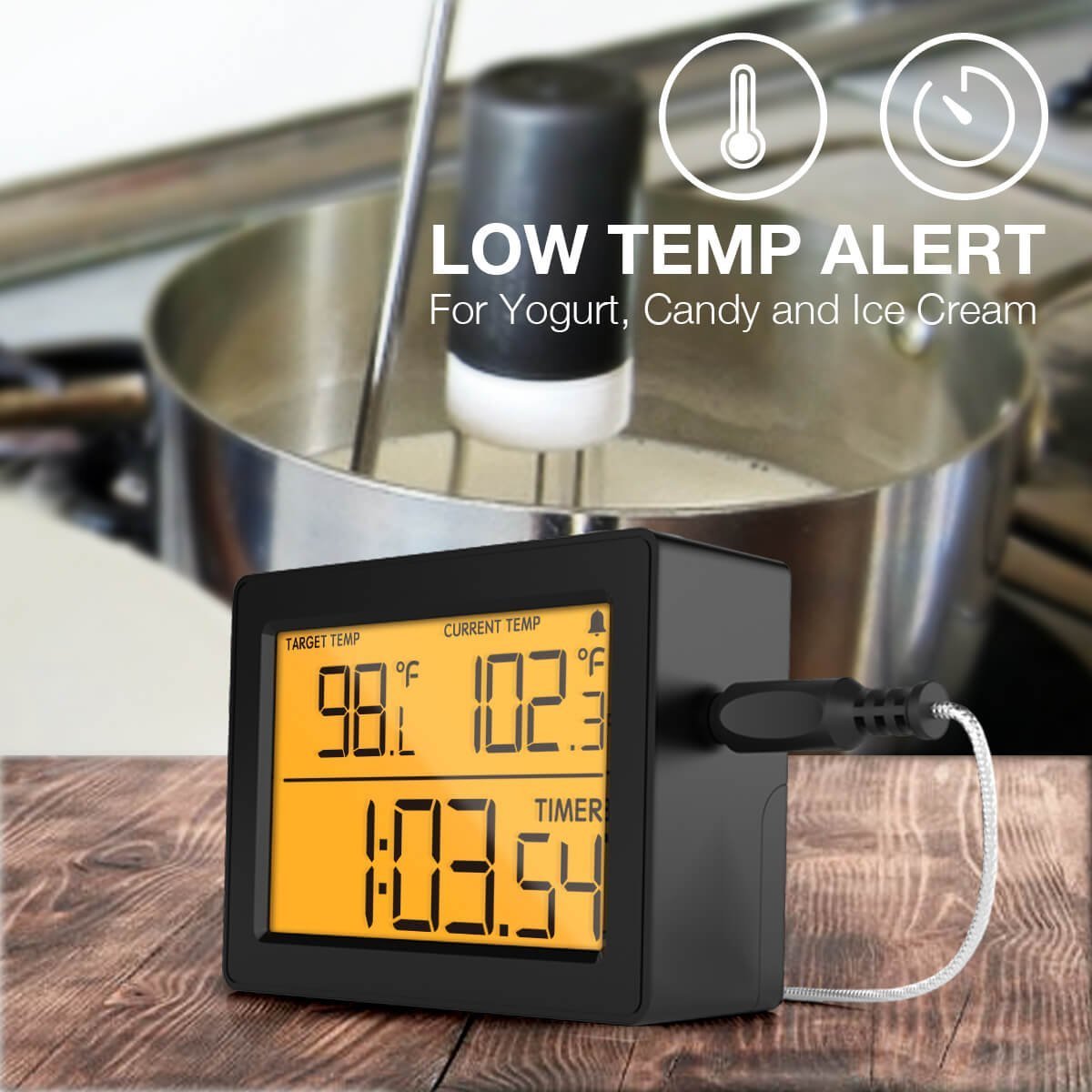 Cappec Instant Thermometer with High/Low Temperature Alarms, Up/Down Timer