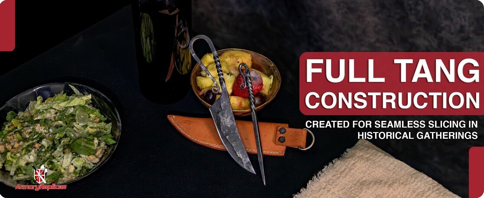 Forged Iron Functional Outdoor Camping Grilling Skewer & Knife Set w/ Sheath