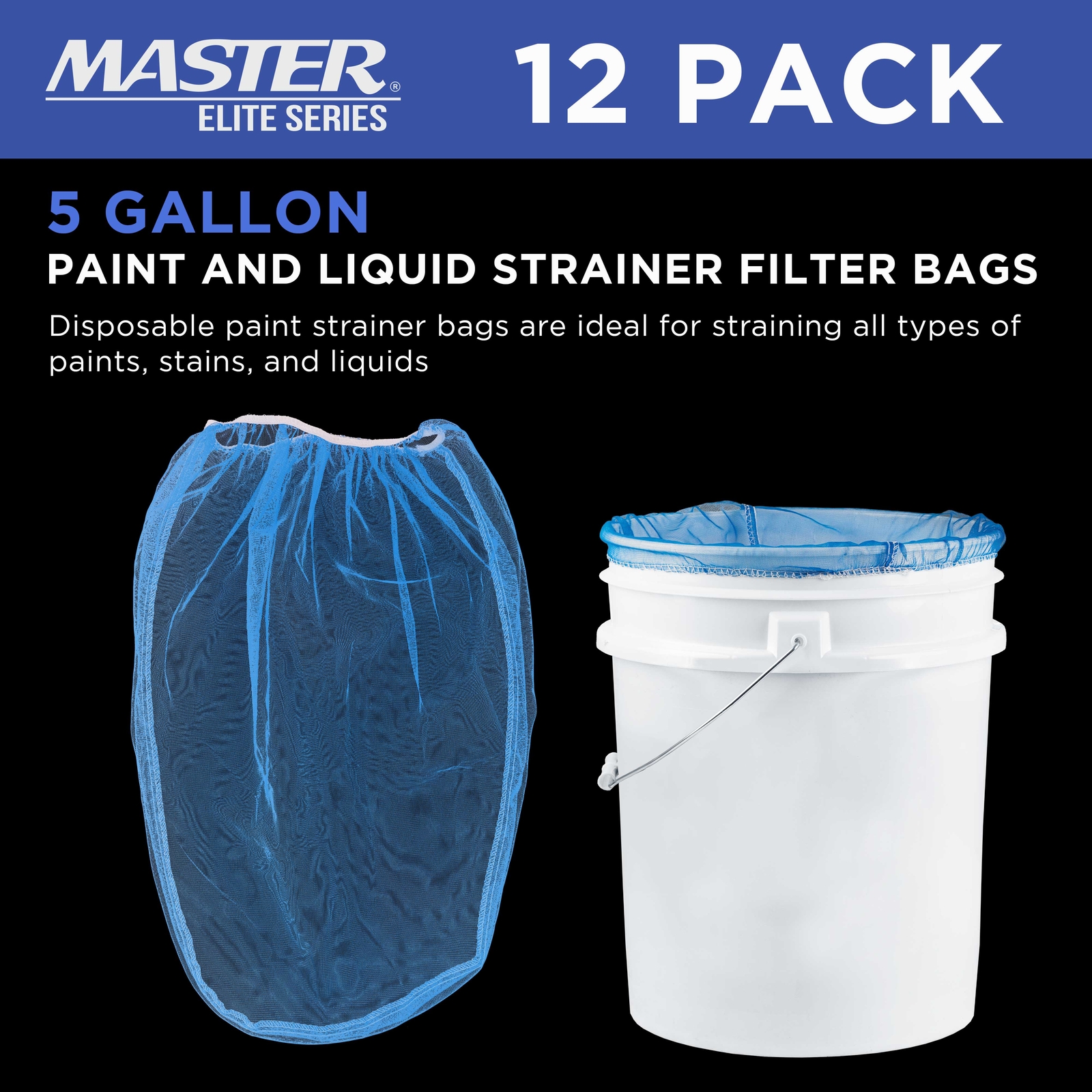 12 Pack 5 Gallon Paint & Liquid Strainer Filter Bags, Pure Blue Fine Nylon Mesh