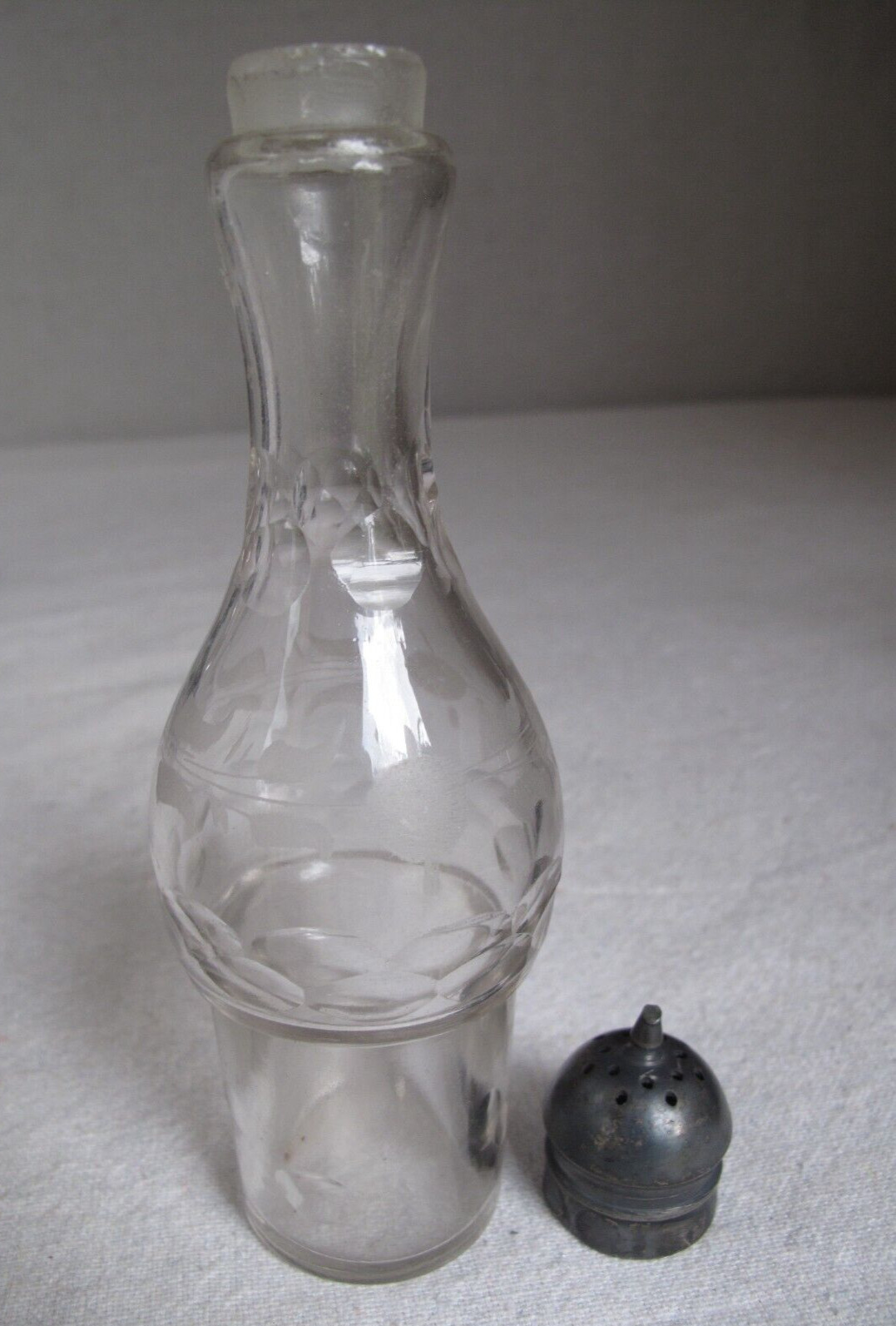 Antique SP Reed & Barton Cruet Castor Set Bell 4 Cut Glass Etched Bottles