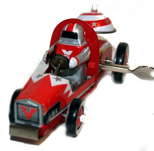 Robot Astronaut Racer Tin Toy Car Windup Red