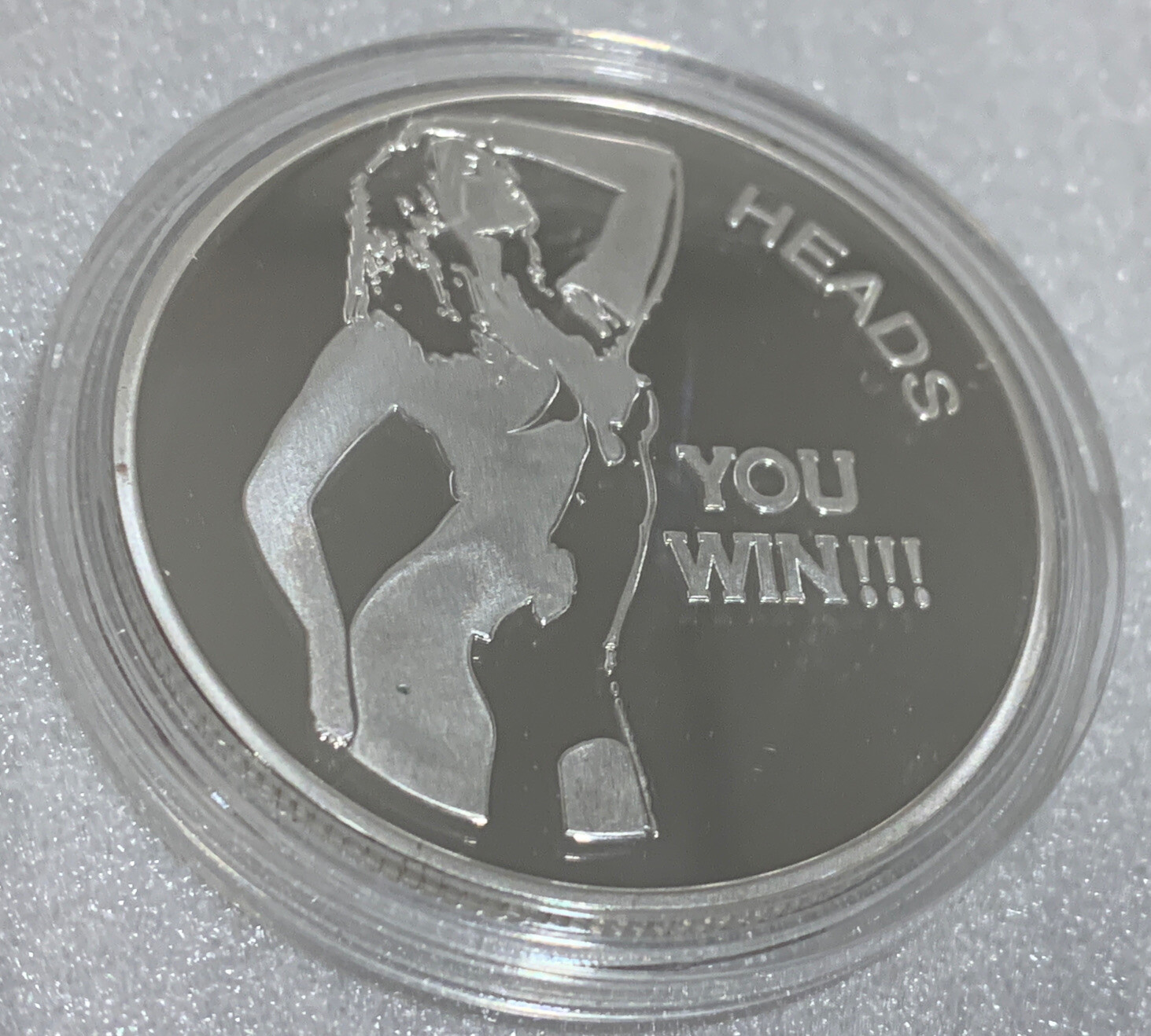 * Heads You Win - Tails You Win” Adult Nude Flipping Coin. New Silver Finish.