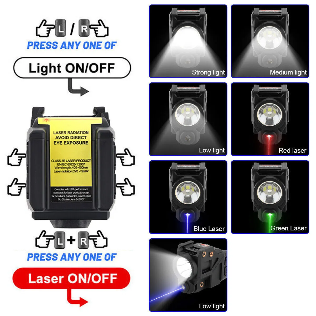 Green Red Blue Laser Sight 500lm Flashlight Combo For Glock 17 19 Taurus G2C G3C