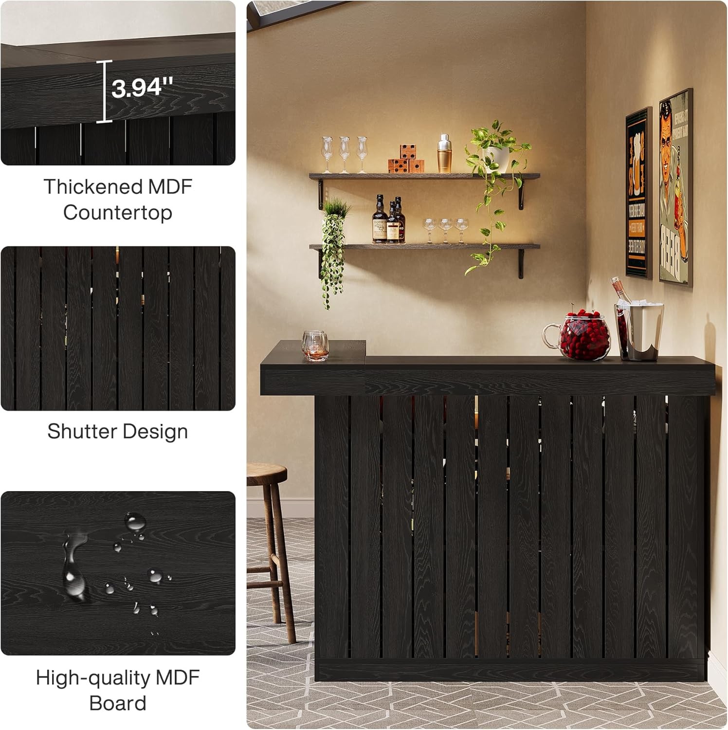 L-Shaped Home Bar Unit, 4-Tier Corner Liquor Bar Table with Storage Shelves