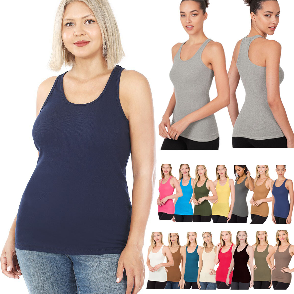 (Zenana Outfitters) STRETCHY RIBBED KNIT RACERBACK TANK TOP (S-3X)